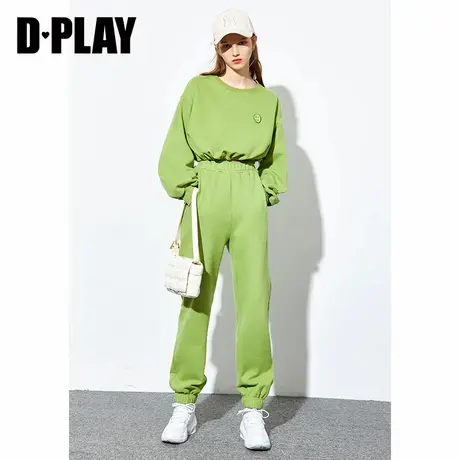 DPLAY德帕拉夏季新款牛油果绿时尚洋气笑脸刺绣抽绳套装卫衣图片