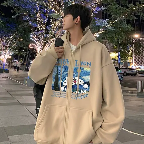 港风潮牌卫衣外套男秋冬季宽松2023新款复古oversize连帽拉链开衫图片