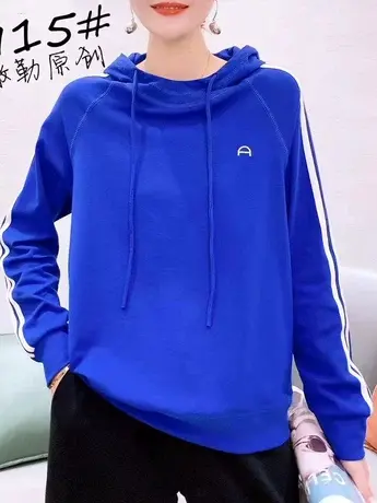 韩版拼接连帽长袖卫衣女欧货2023春季新款宽松百搭套头上衣潮商品大图