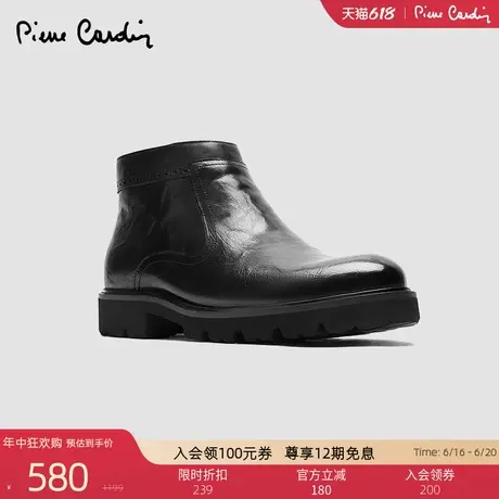 Pierre Cardin/皮尔卡丹XL轻底加绒保暖抓皱皮靴真皮侧拉链男鞋商品大图