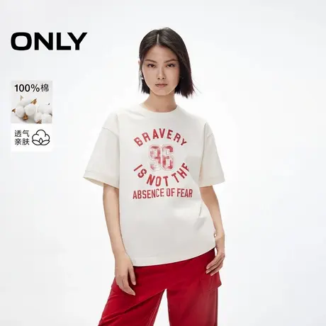 ONLY2025夏季新款个性做旧字母印花纯棉宽松落肩圆领短袖T恤女商品大图