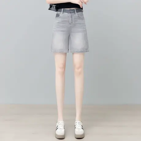 高腰A字牛仔短裤女夏季新款显瘦宽松阔腿裤百搭轻薄休闲五分裤商品大图