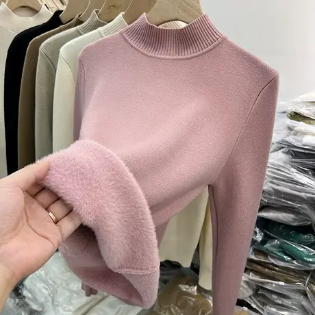 半高领加绒加厚一体绒毛衣女2022秋冬装新款内搭针织衫打底衫上衣图片