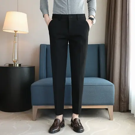 毛呢裤子男直筒修身高级感长裤商务休闲裤男士九分西裤春秋冬新款图片