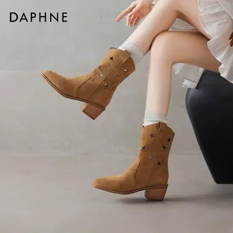 达芙妮棕色西部牛仔靴女2025新款夏季镂空马丁靴新疆旅游靴子高跟商品大图