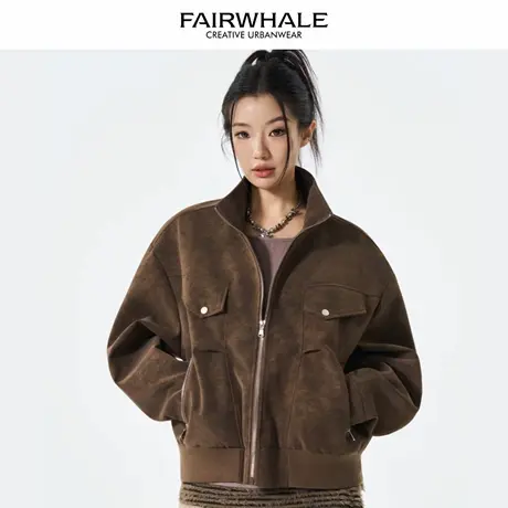 马克华菲美式复古机车服外套女2025新款春秋宽松休闲百搭情侣夹克图片