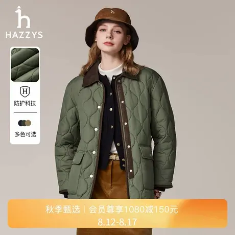 Hazzys哈吉斯灯芯绒翻领棉服女秋冬宽松时尚巴恩风通勤保暖外套潮商品大图