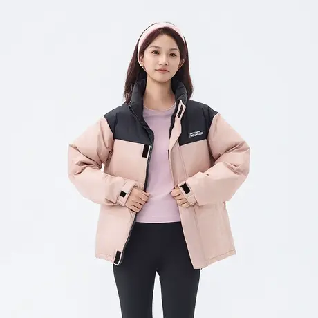 雅鹿立领羽绒服女拼接保暖冬季90鸭绒外套男女同款修身显瘦羽绒衣商品大图