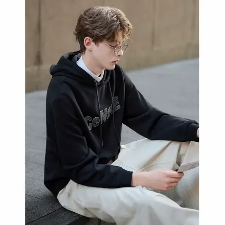 唐狮春秋季卫衣男士连帽套头字母贴布绣设计感独特外套男款TMTA商品大图