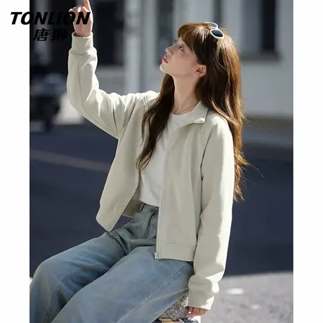 唐狮官方宽松立领卫衣女短款外套2026春季新款慵懒开衫学生上衣VC商品大图