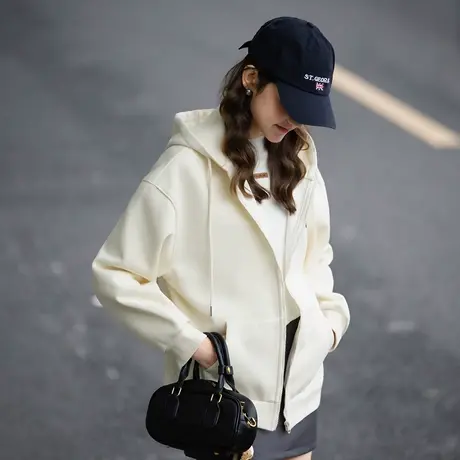 唐狮秋冬款外套时尚百搭不挑人软糯简约加绒款女式连帽外套TD商品大图