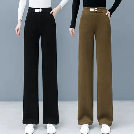 咖色阔腿雪尼尔裤子女2023新款秋冬款高腰宽松垂感窄版休闲直筒裤图片