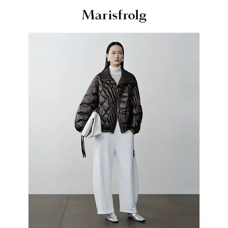 【商场同款】玛丝菲尔2023年冬季新款黑色翻领鹅绒绗缝保暖羽绒服商品大图