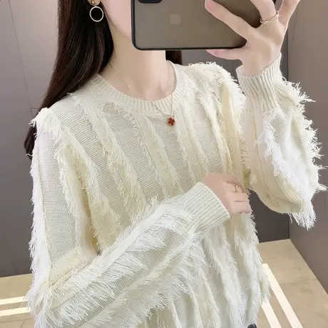小个子流苏女士毛衣女宽松外穿秋冬装2023年新款针织打底衫女洋气商品大图