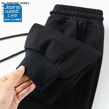 真维斯LIFE黑色裤子女2023年新款秋季修身束脚宽松运动裤休闲裤潮图片