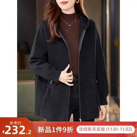 宝诗黎纯色连帽慵懒宽松外套女拉链上衣2023年秋冬季新款纯色开衫图片