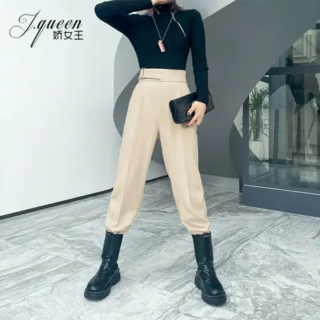 毛呢哈伦裤女2023秋季新款高腰复古宽松显瘦烟管裤九分小脚萝卜裤图片