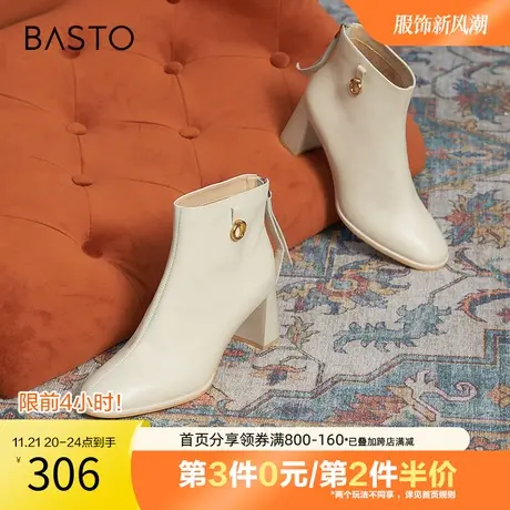 百思图奥莱冬季新款商场同款时尚潮流粗跟时装靴女短靴TGP43DD2图片
