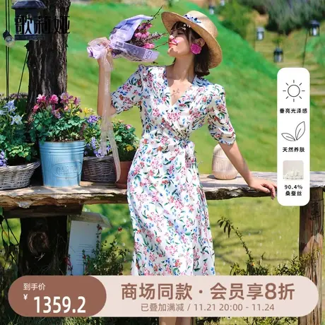 换购|歌莉娅真丝茶歇法式连衣裙女夏装19姆米桑蚕丝气质裙子商品大图