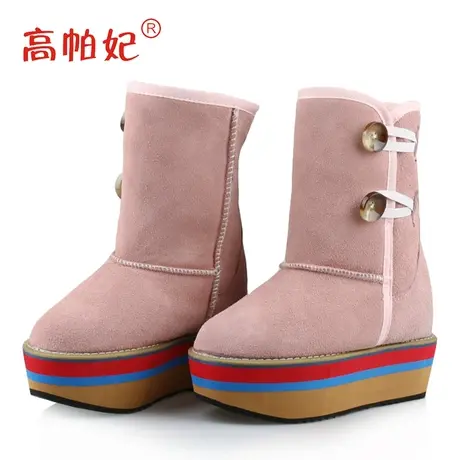 女鞋秋冬棉靴子松糕厚底加绒短靴2023年真皮内增高雪地靴12cm商品大图