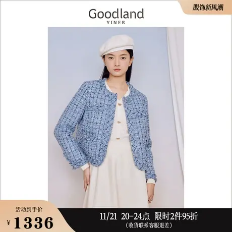 [聚暖白鹅绒]Goodland美地女装2023冬季香风羽绒服毛须边外套商品大图