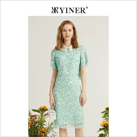 YINER音儿专柜女装2022夏季新款拼接蕾丝提花碎花衬衫商品大图