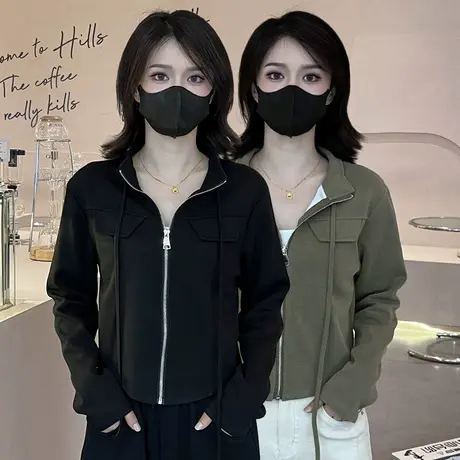 高领拉链卫衣外套女秋季2023韩版百搭显瘦时尚设计感洋气简约上衣图片