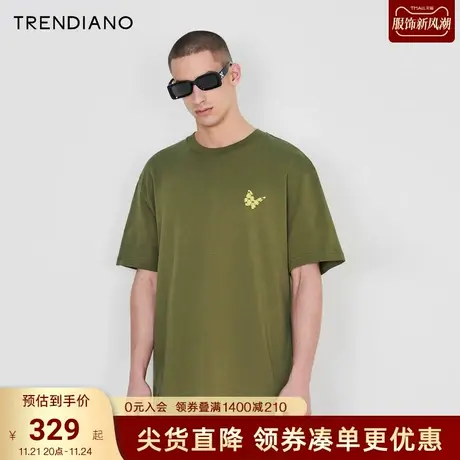 TRENDIANO官方2023新款夏季立体字母设计微阔纯棉圆领短袖T恤潮商品大图