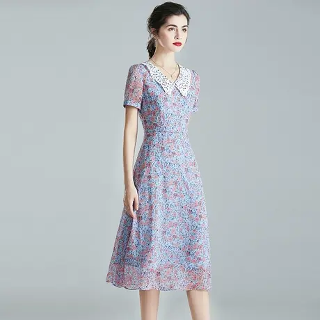 【1件7.9折】女装新款时尚舒适花色裙子短袖女装雪纺连衣裙夏商品大图