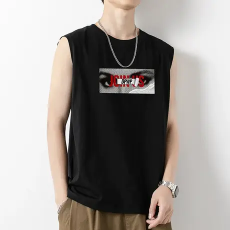 2024新款黑色背心男潮夏季纯棉无袖t恤宽松健身篮球跨栏运动坎肩商品大图