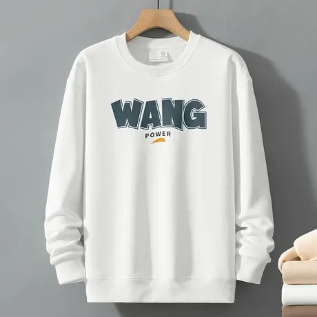 320g重磅卫衣男生春秋季加绒加厚潮流秋冬款无帽圆领白色长袖t恤商品大图