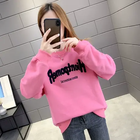 2022年春装新款植绒刺绣卫衣女宽松韩版春秋薄款上衣套设计感小众图片