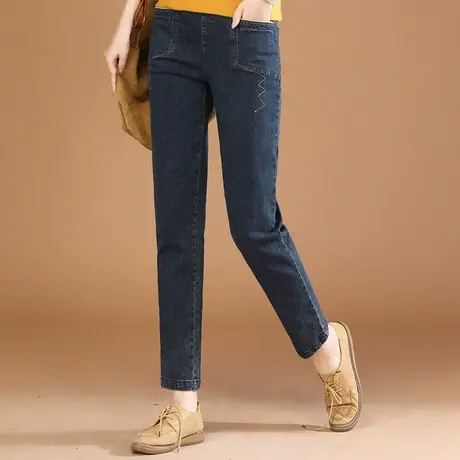 韩潮袭人松紧腰修身显瘦牛仔长裤子女2024春季新款休闲小脚哈伦裤图片