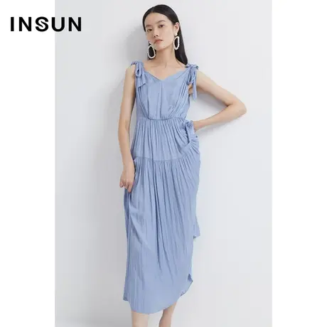 INSUN恩裳夏季肩带无袖褶皱飘逸连衣裙图片