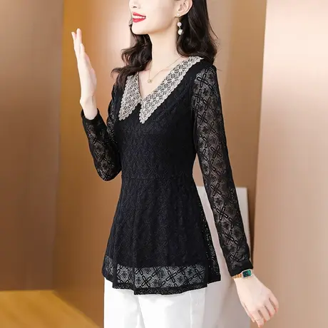 蕾丝打底衫女秋冬加绒厚保暖内搭2023新款大码t恤长袖上衣可外穿商品大图