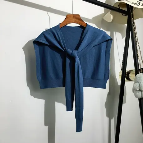 针织披肩式上衣女外搭春秋新款韩版护颈搭肩坎肩打结围巾斗篷披风图片