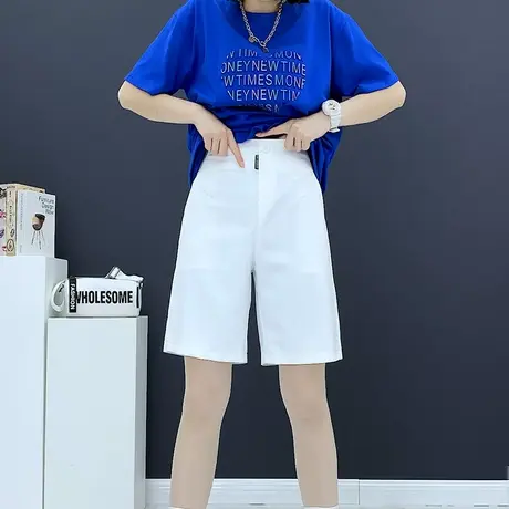 高腰松紧薄款冰凉短裤女2023夏季宽松纯色中裤五分裤气质减龄西裤商品大图