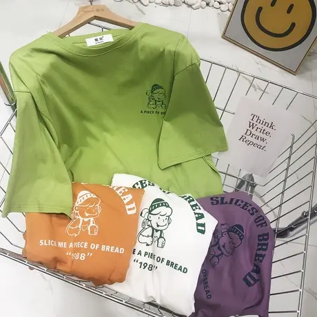 夏季韩国东大门ins小众设计感港味卡通短袖上衣宽松日系学院风潮图片