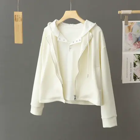 秋冬新款圆领长袖短款外套女小众时尚百搭高弹外搭上衣纯色女装潮图片