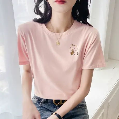 短袖t恤女夏装2023新款打底衫宽松韩版百搭休闲圆领短袖ins上衣潮图片