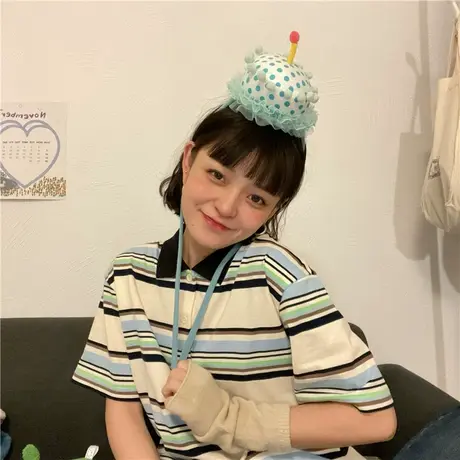 红续复古条纹polo领短袖T恤女2023夏季新款韩版宽松纯棉上衣ins潮图片