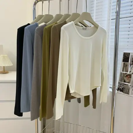 软糯舒适多色圆领打底衫女2022冬内搭修身显瘦美雅碧百搭长袖T恤商品大图