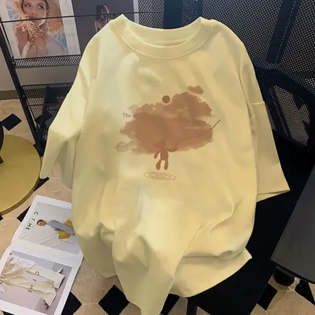 ulzzang美式复古t恤女ins大码oversize情侣短袖潮国潮闺蜜上衣夏图片