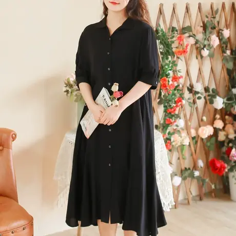 【买一送一】基础款鱼尾裙衬衫长裙加大码2023春季新款衬衫裙女商品大图