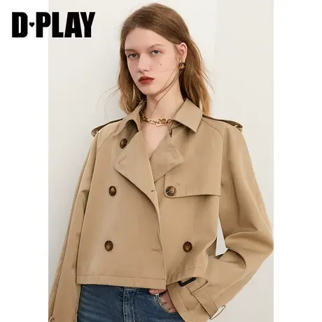 DPLAY【黑标】早春新款气质翻领英伦风卡其风衣酷飒短款外套图片