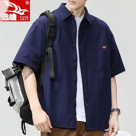 男士短袖衬衫夏季薄款2023新款潮牌工装百搭牛津纺青年休闲衬衣男图片