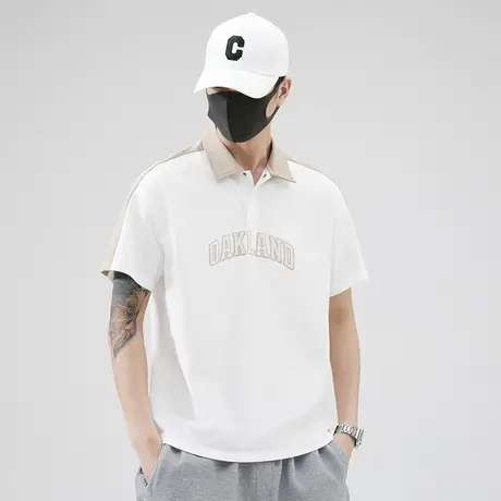 夏季字母印花撞色翻领短袖t恤男士衬衫领Polo衫男款短t夏天上衣服商品大图