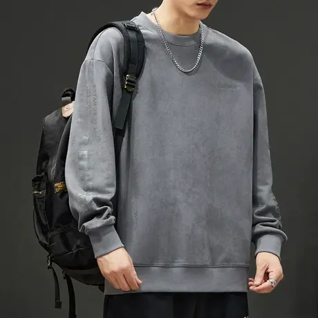 春秋款高端潮牌长袖打底衫秋冬季男生宽松内搭圆领卫衣2024年新款商品大图