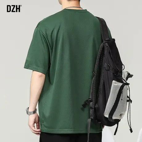 男士绿色凉感短袖t恤男夏季透气宽松半袖上衣潮牌百搭男款体恤衫商品大图