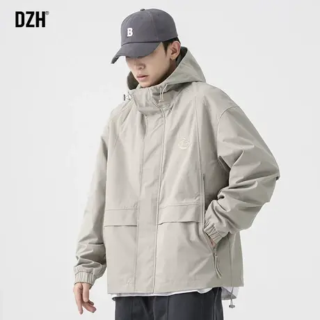 男士灰色工装连帽夹克男春季潮牌外套宽松百搭2024新款上衣飞行员商品大图